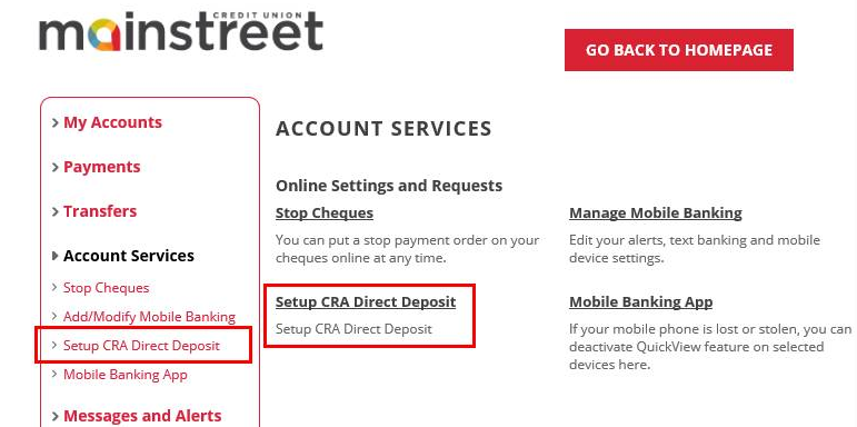 Mainstreet Account Services screenshot.