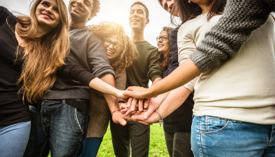 a group of students outside